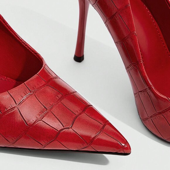 Red Elegant Women's Pointed Toe High Heel Pumps - Picture 5 of 7